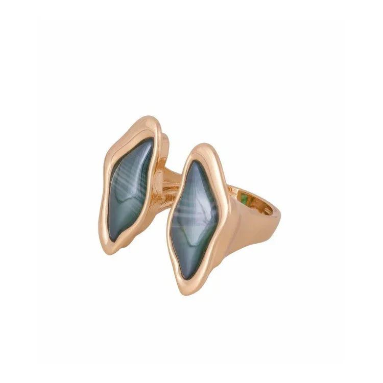 GREEN AGATE UPPER EAST RING | GOLD PLATED | NYFW | BRAINSTORM JEWELRY - Brainstorm Jewelry