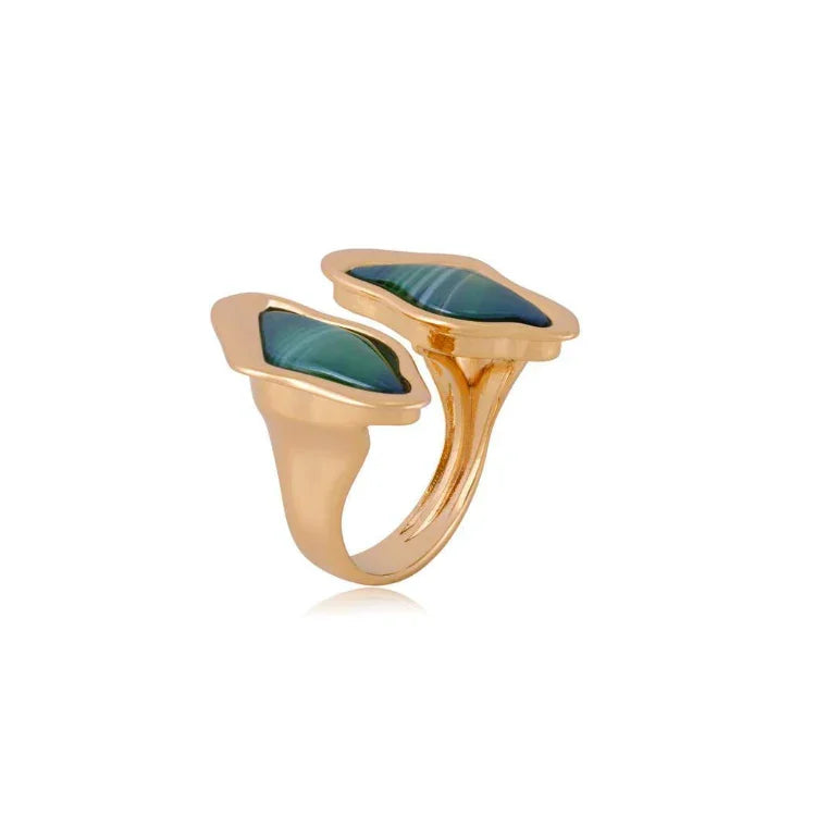 GREEN AGATE UPPER EAST RING | GOLD PLATED | NYFW | BRAINSTORM JEWELRY - Brainstorm Jewelry