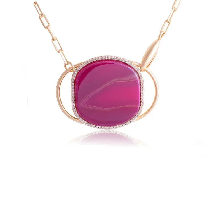 PINK AGATE WALL STREET NECKLACE | GOLD PLATED | NYFW | BRAINSTORM JEWELRY - Brainstorm Jewelry