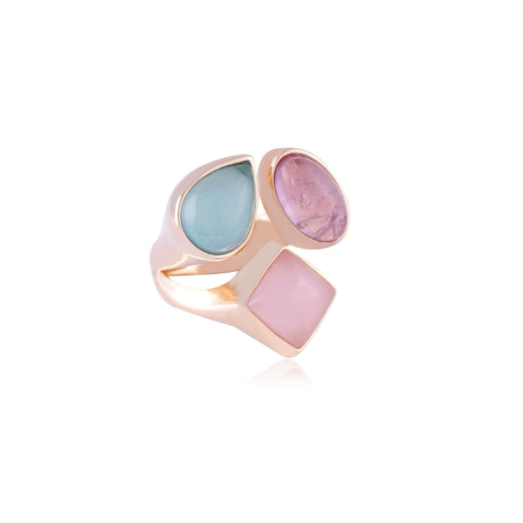 PINK, BLUE AND AMETHYST STONES OPAL RING | GOLD PLATED | OPULENCE | BRAINSTORM JEWELRY - Brainstorm Jewelry