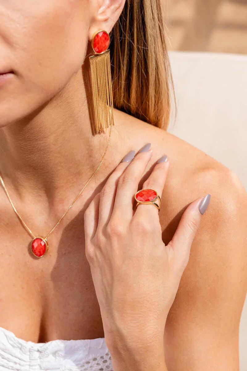 CHERY RED BIG APPLE BLING SMALL RING | GOLD PLATED | NYFW | BRAINSTORM JEWELRY - Brainstorm Jewelry
