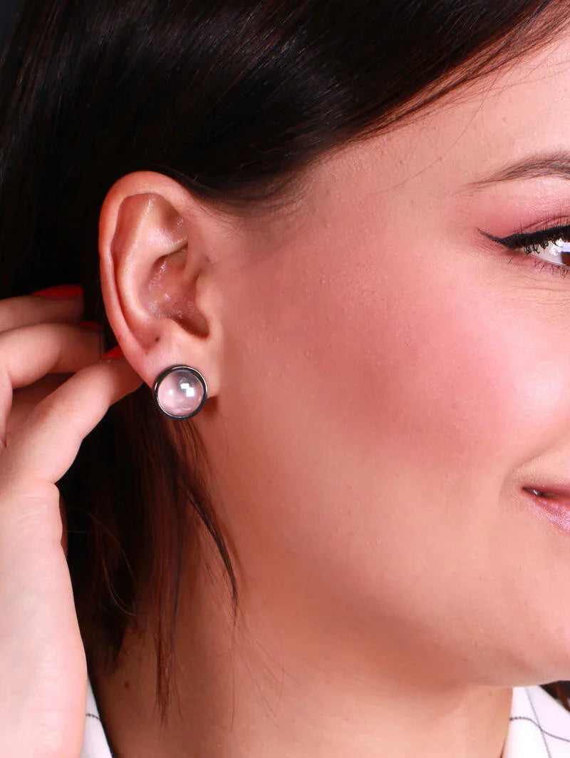 MILKY QUARTZ LUMINA EARRING | BLACK RHODIUM | MINIMALIST | BRAINSTORM JEWELRY - Brainstorm Jewelry