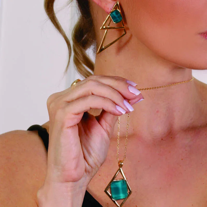 CYAN LUMINARA EARRING | GOLD PLATED | OPULENCE | BRAINSTORM JEWELRY - Brainstorm Jewelry