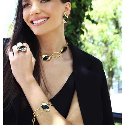 BLACK OBSIDIAN MANHATTAN BRACELET| GOLD PLATED | NYFW | BRAINSTORM JEWELRY - Brainstorm Jewelry