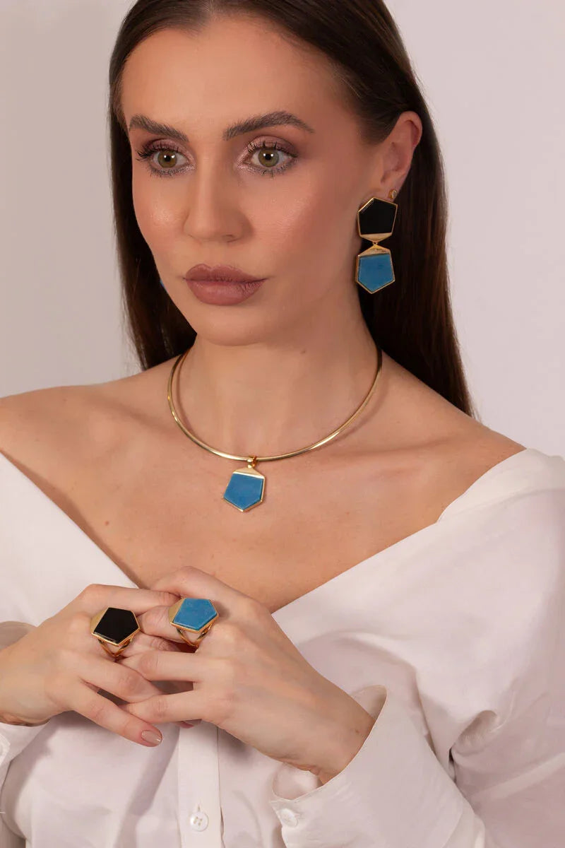 TURQUOISE QUARTZ LLUME NECKLACE| GOLD PLATED | OPULENCE | BRAINSTORM JEWELRY - Brainstorm Jewelry