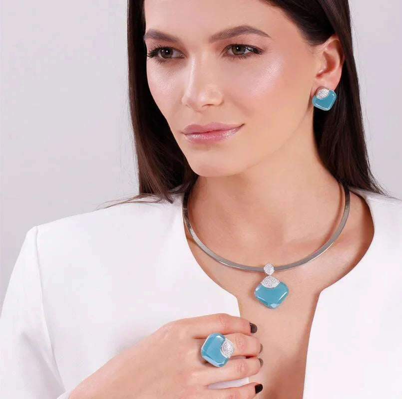 BLUE CRYSTAL SKY PENDANT | WHITE RHODIUM | OPULENCE | BRAINSTORM JEWELRY - Brainstorm Jewelry