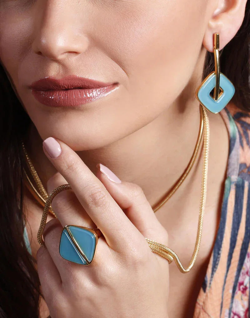 SKY BLUE BLUE SQUARE RING | GOLD PLATED | OPULENCE | BRAINSTORM JEWELRY - Brainstorm Jewelry