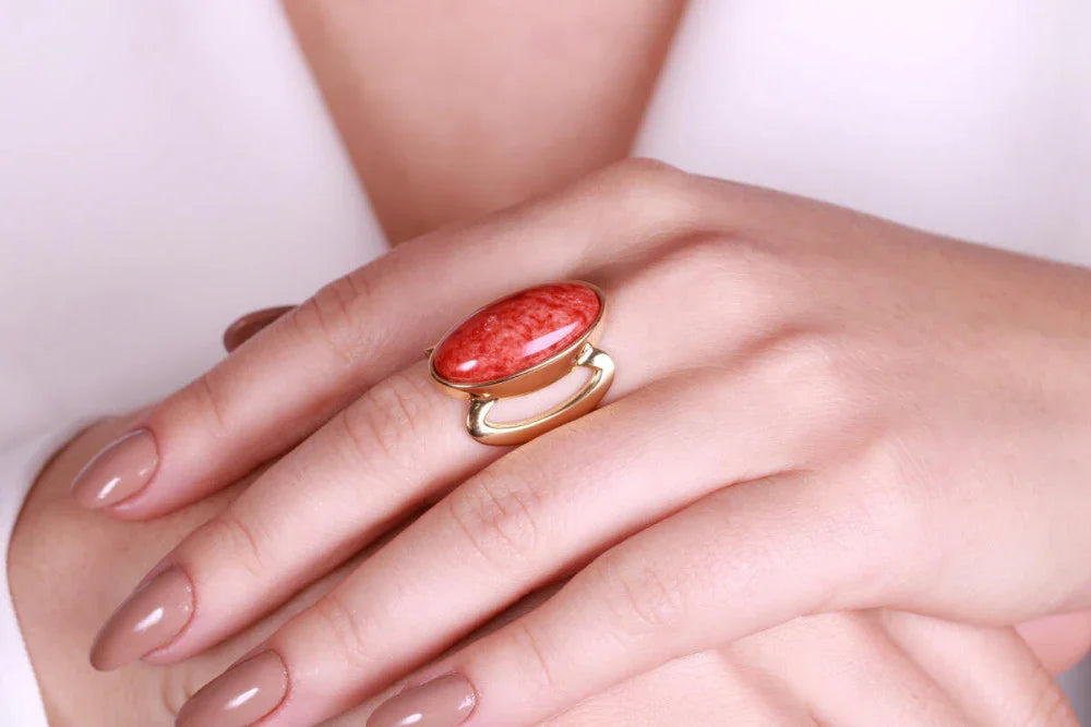 ORANGE FELDSPAR REGAL RING | GOLD PLATED | OPULENCE | BRAINSTORM JEWELRY - Brainstorm Jewelry