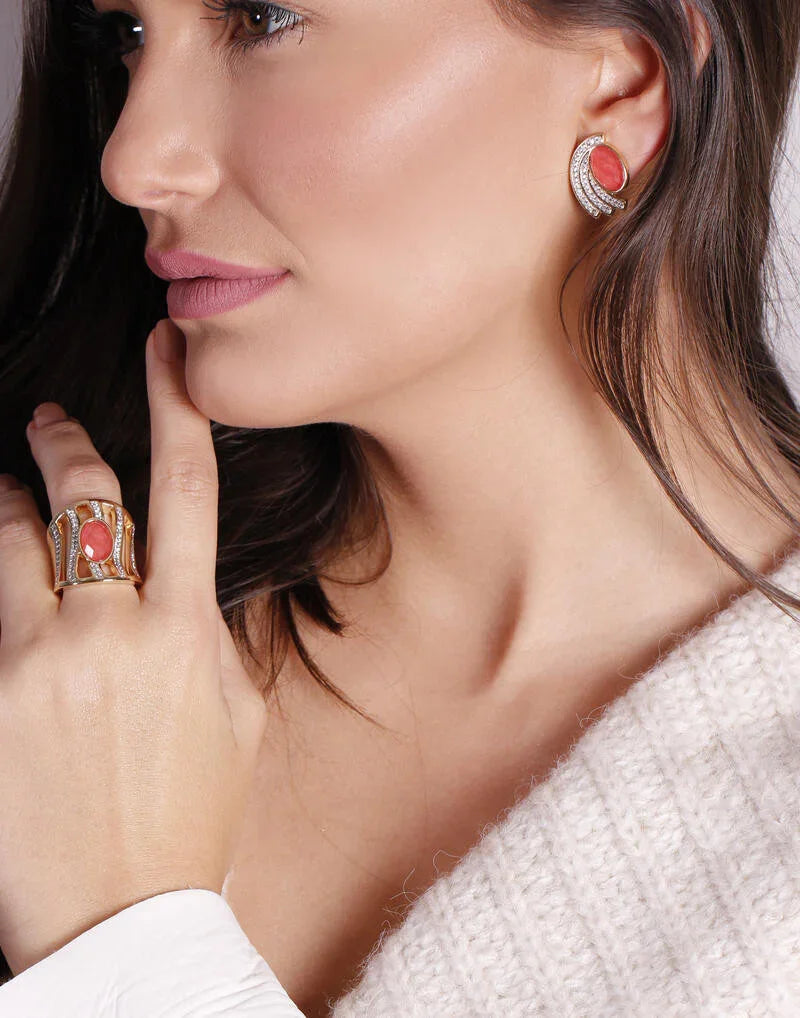 CORAL QUARTZ SUNSET RING | GOLD PLATED | NEW RADIANT RANGE | BRAINSTORM JEWELRY - Brainstorm Jewelry