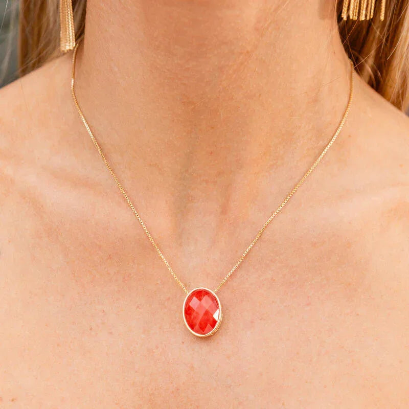 CHERY RED BIG APPLE BLING NECKLACE | GOLD PLATED | NYFW | BRAINSTORM JEWELRY - Brainstorm Jewelry