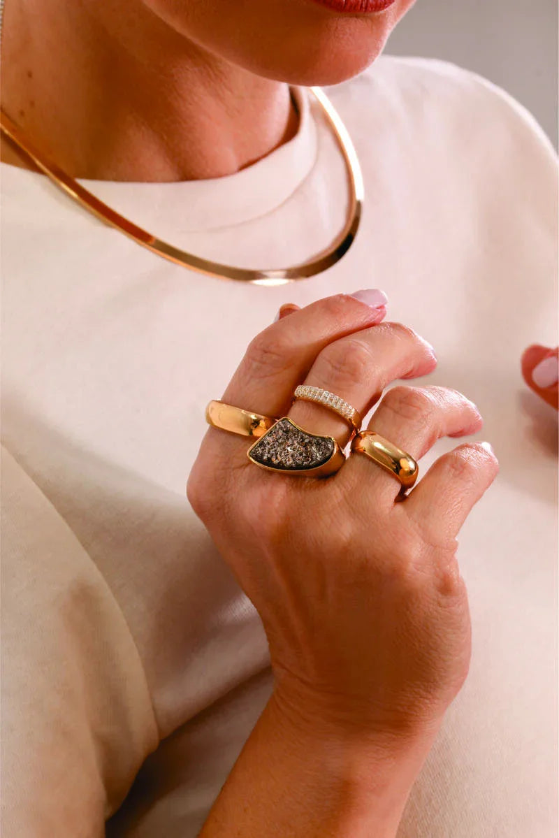 PLATINUM DRUSE GLAMOUR RING | GOLD PLATED | NEW RADIANT RANGE | BRAINSTORM JEWELRY - Brainstorm Jewelry
