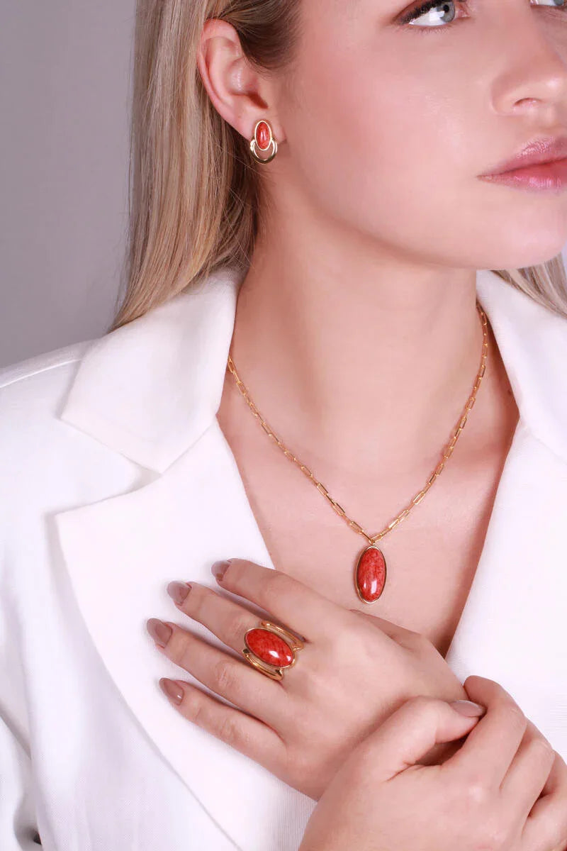 ORANGE FELDSPAR REGAL EARRING | GOLD PLATED | OPULENCE | BRAINSTORM JEWELRY - Brainstorm Jewelry