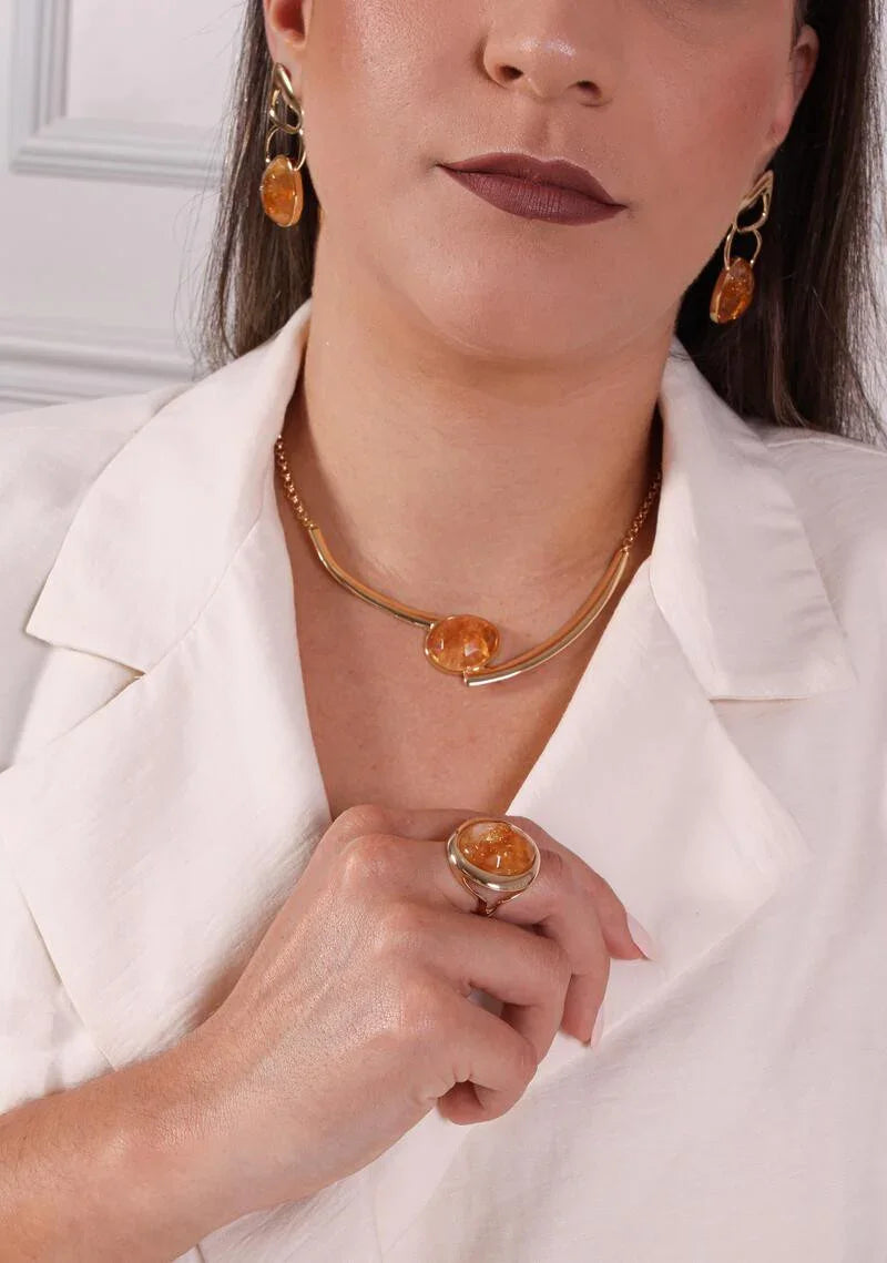 CITRINE NECKLACE CITY LIGHTS - GOLD PLATED | NYFW | BRAINSTORM JEWELRY - Brainstorm Jewelry