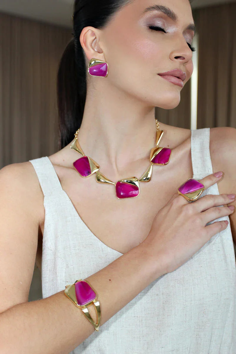 PINK AGATE LUSH NECKLACE | GOLD PLATED | OPULENCE | BRAINSTORM JEWELRY - Brainstorm Jewelry