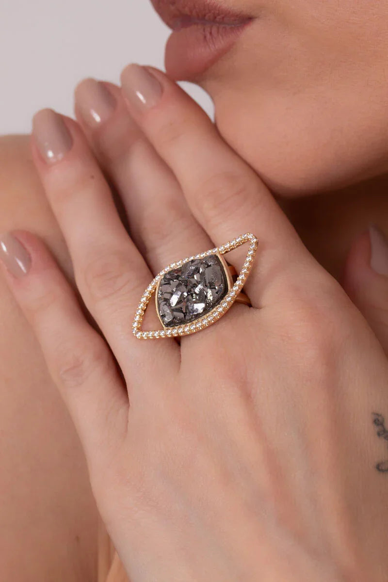 PLATINUM DRUSE BROADWAY RING GOLD PLATED | NYFW | BRAINSTORM JEWELRY - Brainstorm Jewelry