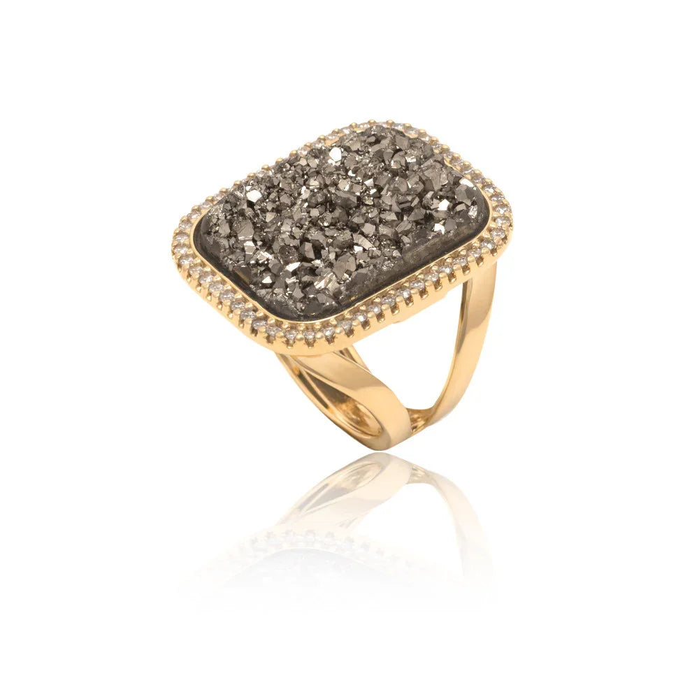 PLATINUM DRUSE SQUARE RING| GOLD PLATED | NEW RADIANT RANGE| BRAINSTORM JEWELRY - Brainstorm Jewelry
