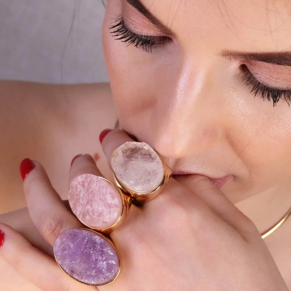 ROSE QUARTZ ROUGH EROS RING | GOLD PLATED | OPULENCE | BRAINSTORM JEWELRY - Brainstorm Jewelry