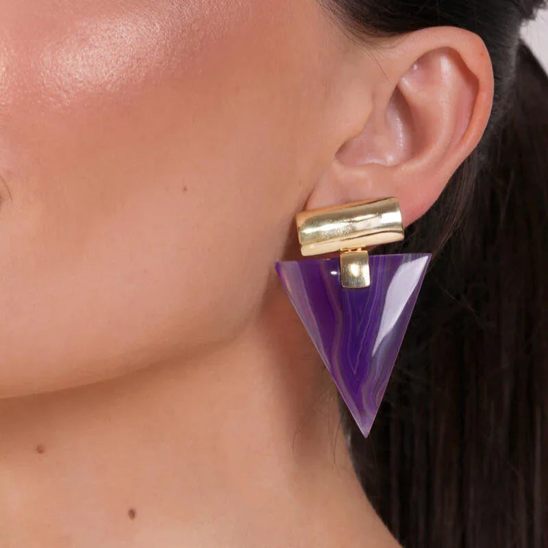 PURPLE AGATE INVERTED TRIANGLE EARRING | GOLD PLATED | BRAINSTORM JEWELRY - Brainstorm Jewelry
