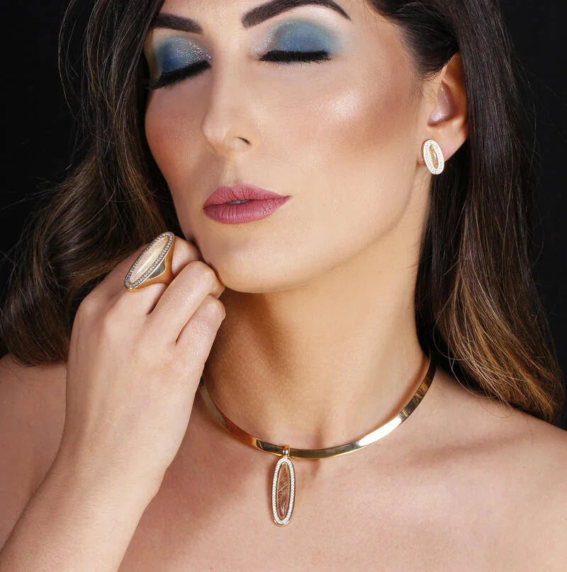 RUTILATED QUARTZ MIRAGE EARRING | GOLD PLATED | OPULENCE | BRAINSTORM JEWELRY - Brainstorm Jewelry