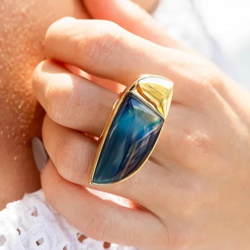 AGATE BLUE SKYLINE RING | GOLD PLATED | NYFW| BRAINSTORM JEWELRY - Brainstorm Jewelry