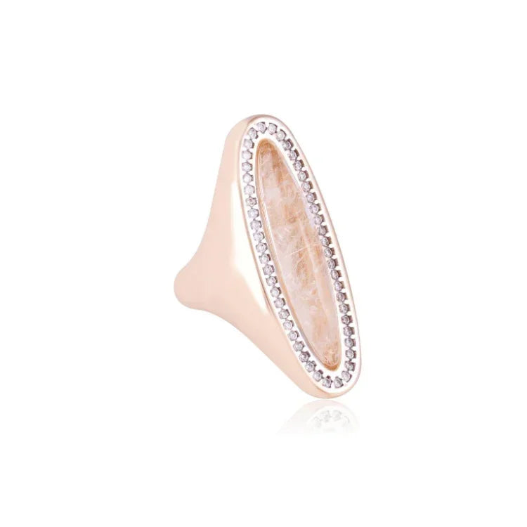Gold plated ring with oval Brazilian rutilated quartz and crystal accents