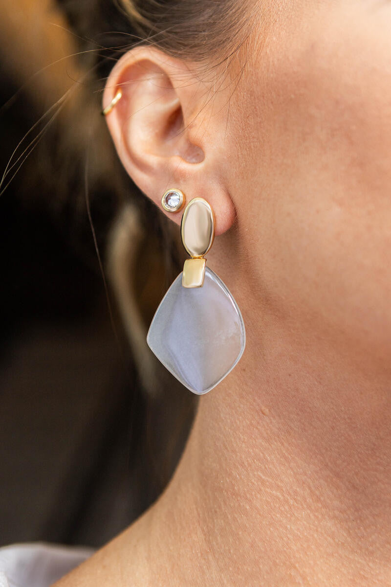 MILKY QUARTZ LEAF SHAPE EARRING - GOLD PLATED