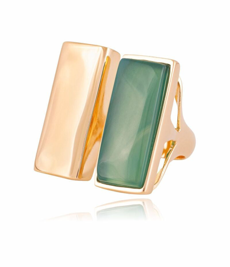 RING - GOLD PLATED - GREEN AGATE