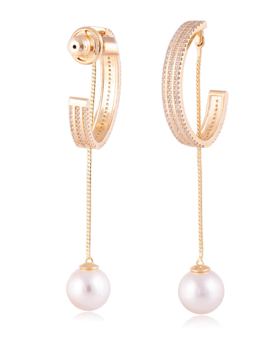 HALF MOON WITH REMOVABLE PEARL - EARRING - GOLD PLATED