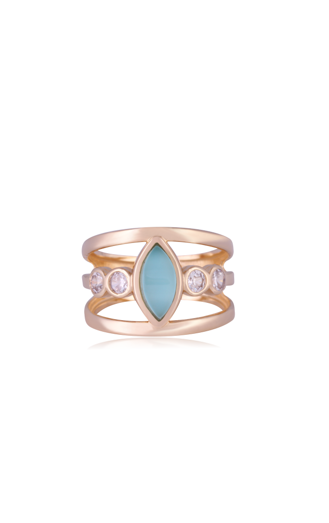 RING - GOLD PLATED - SKY BLUE AGATA