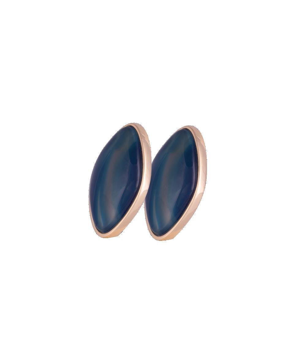 BLUE BIC STRIPED AGATE WITH FRINGE OPTION - EARRING - GOLD PLATED