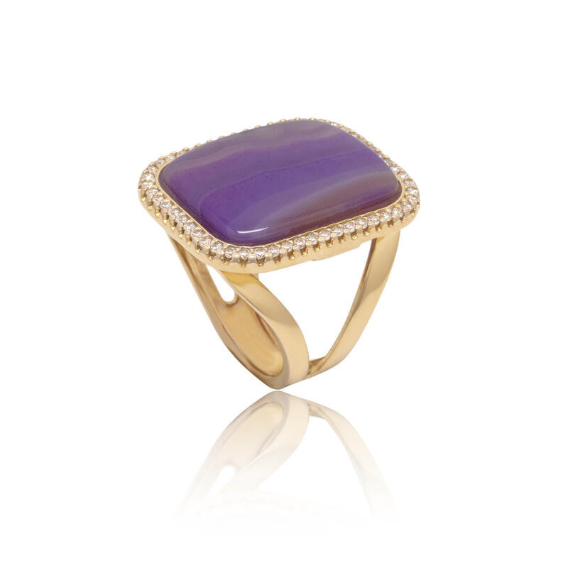 RING - GOLD PLATED - PURPLE AGATA