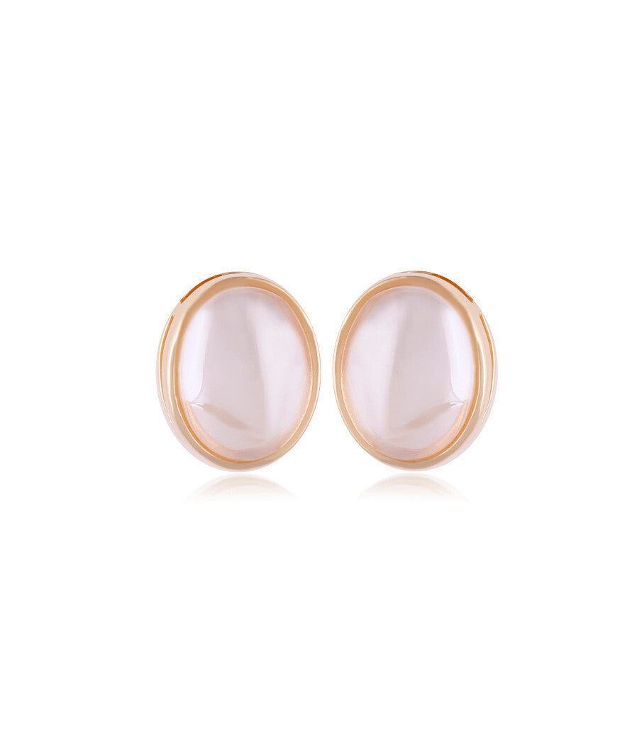 PEARLIZED MILKY QUARTZ LIGHT POINT EARRING - GOLD PLATED