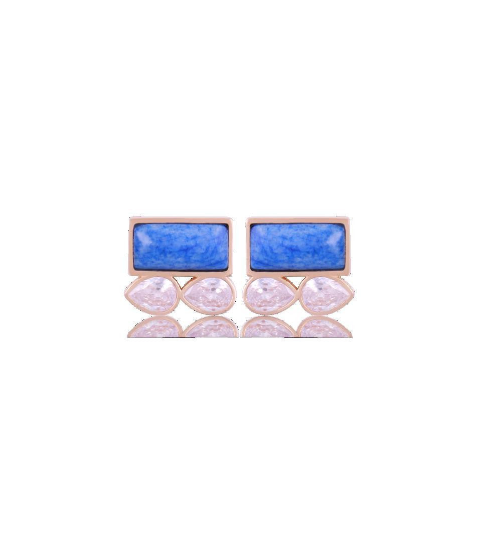 RECTANGULAR BLUE FELDSPAR EARRING - GOLD PLATED