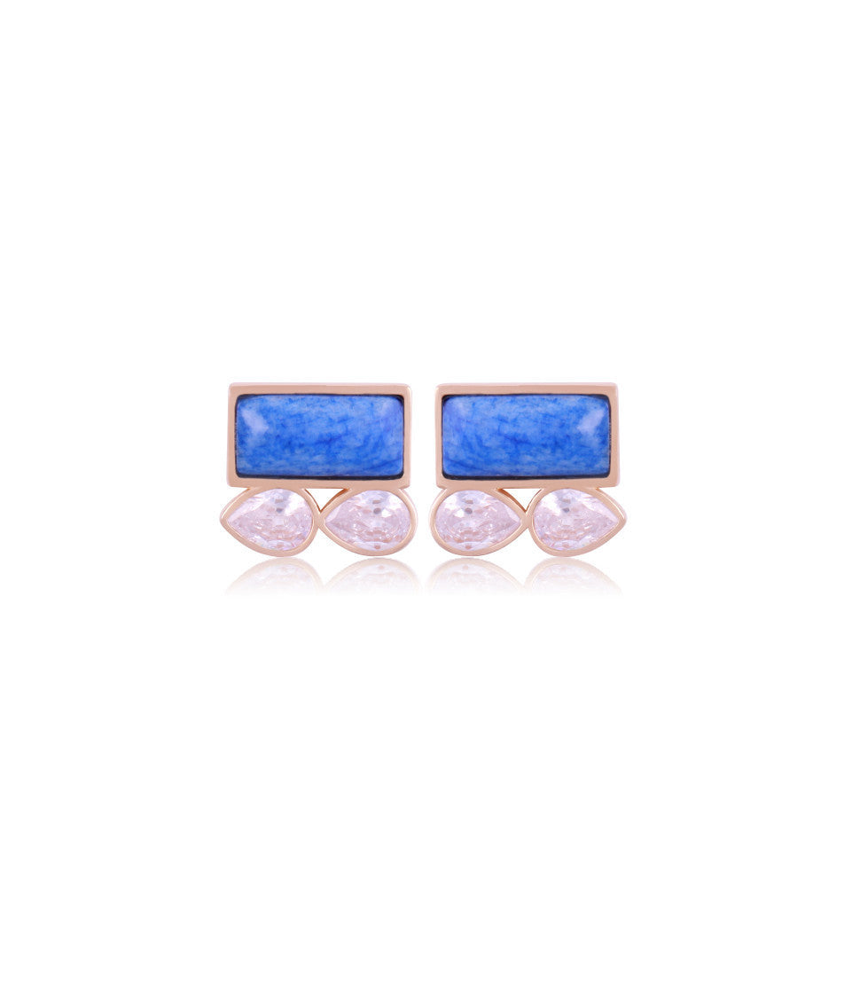 RECTANGULAR BLUE FELDSPAR EARRING - GOLD PLATED