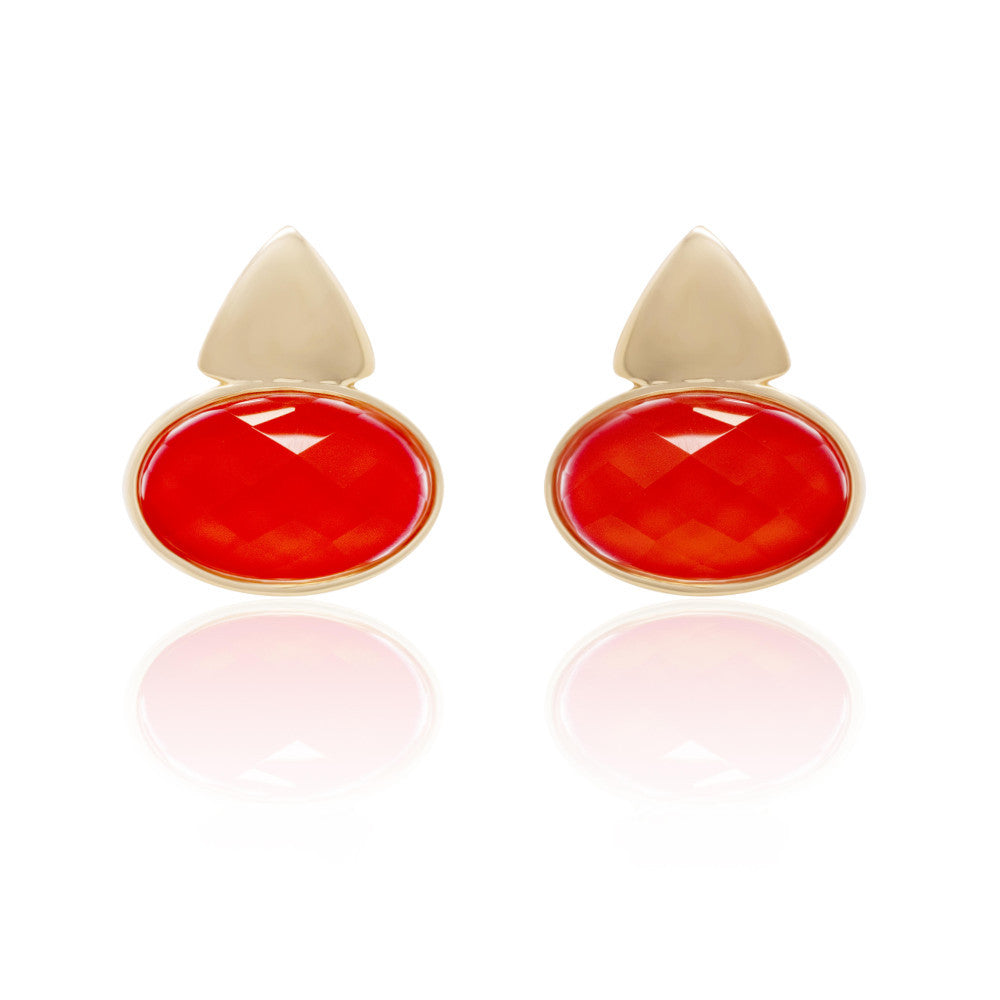 OVAL RED ROCK CRYSTAL EARRING - GOLD PLATED