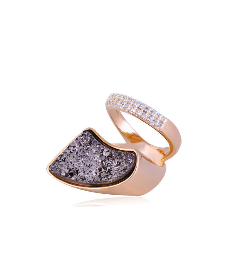 RING - GOLD PLATED - TITANIUM DRUSE STONE