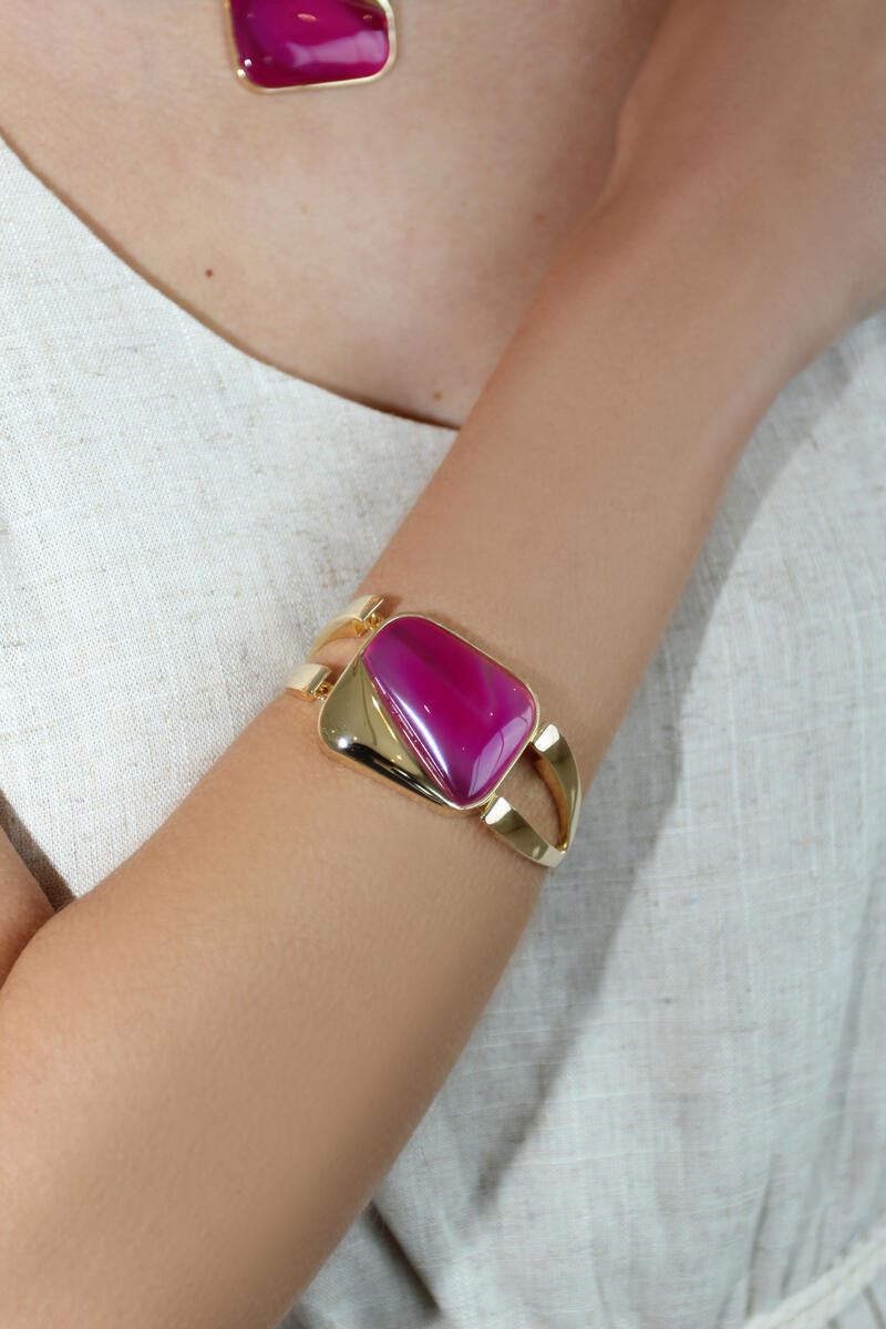 PINK STRIPED AGATE - BRACELET - GOLD PLATED