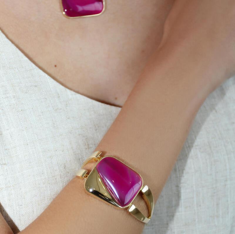 BLACK FRIDAY - PINK STRIPED AGATE - BRACELET - GOLD PLATED