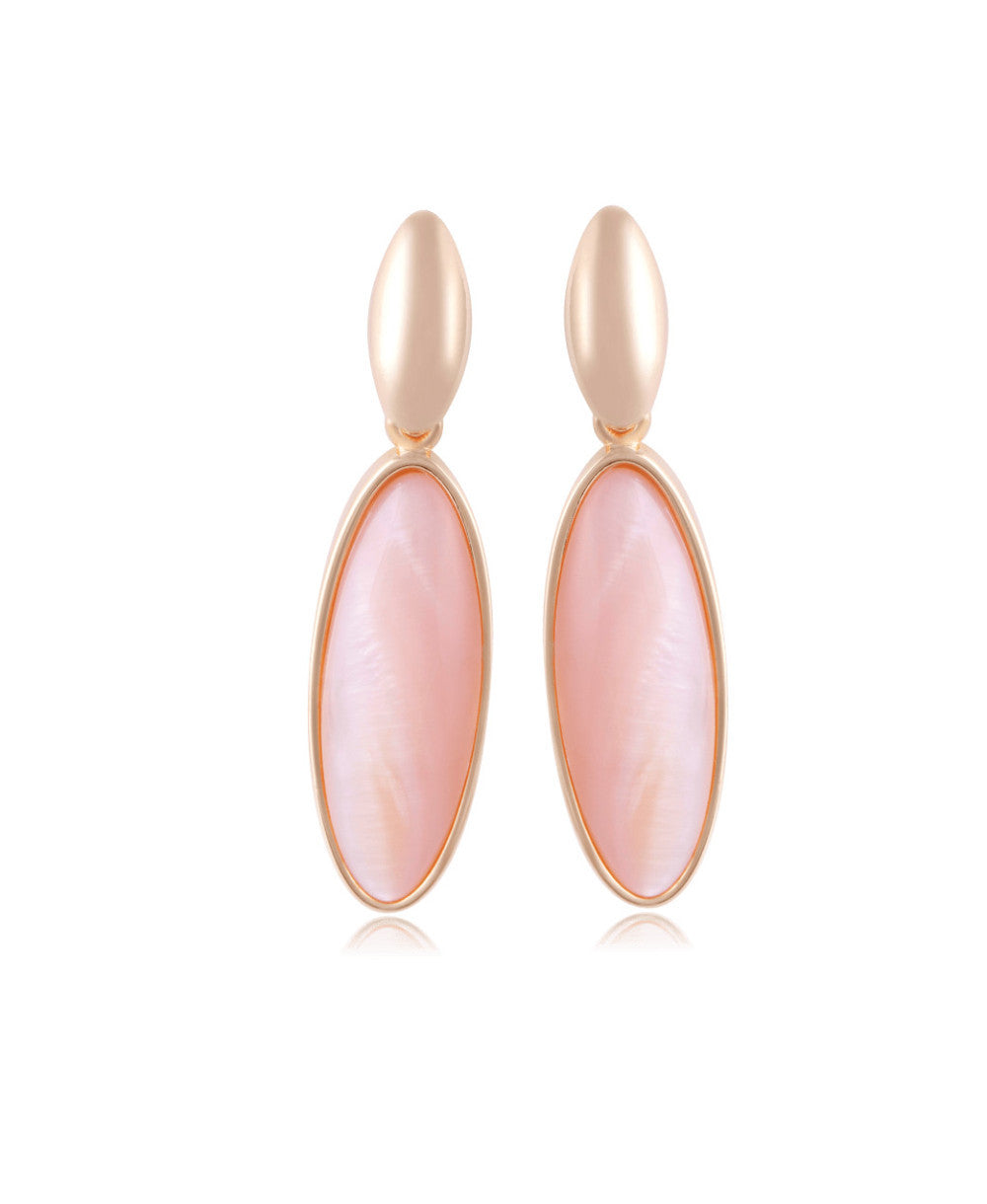 MOTHER OF PEARL PINK STONE EARRING - GOLD PLATED