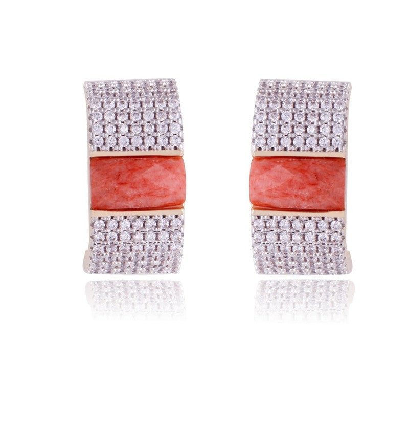 ORANGE FELDSPAR EARRING WITH ZIRCONIA - GOLD PLATED