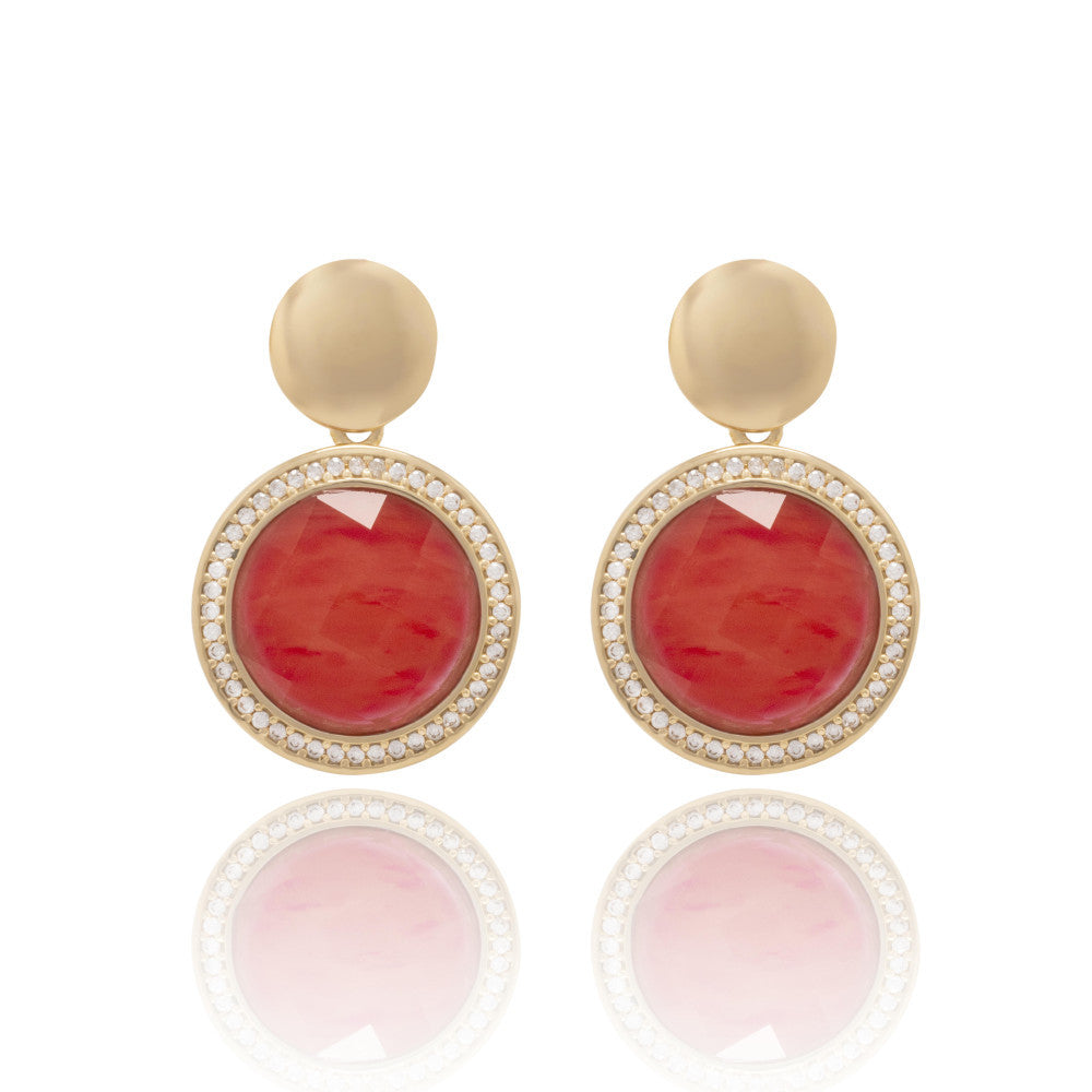 BIG APLLE BLING EARRING - CHERRY RED WITH ZICORNIA