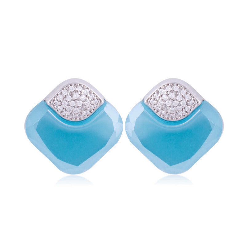 LIGHT BLUE STONE EARRING - WHITE GOLD PLATED