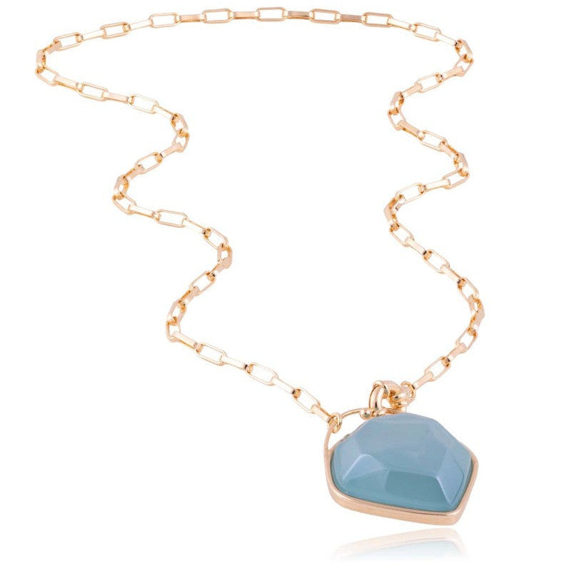 PEARLIZED SKY BLUE AGATE NECKLACE - GOLD PLATED