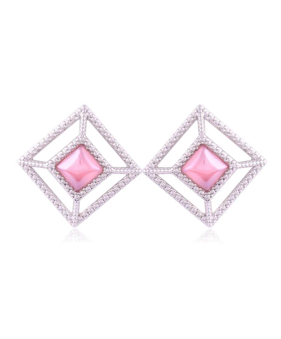 Pink Cassis Quartz and Zirconia - EARRING - WHITE GOLD