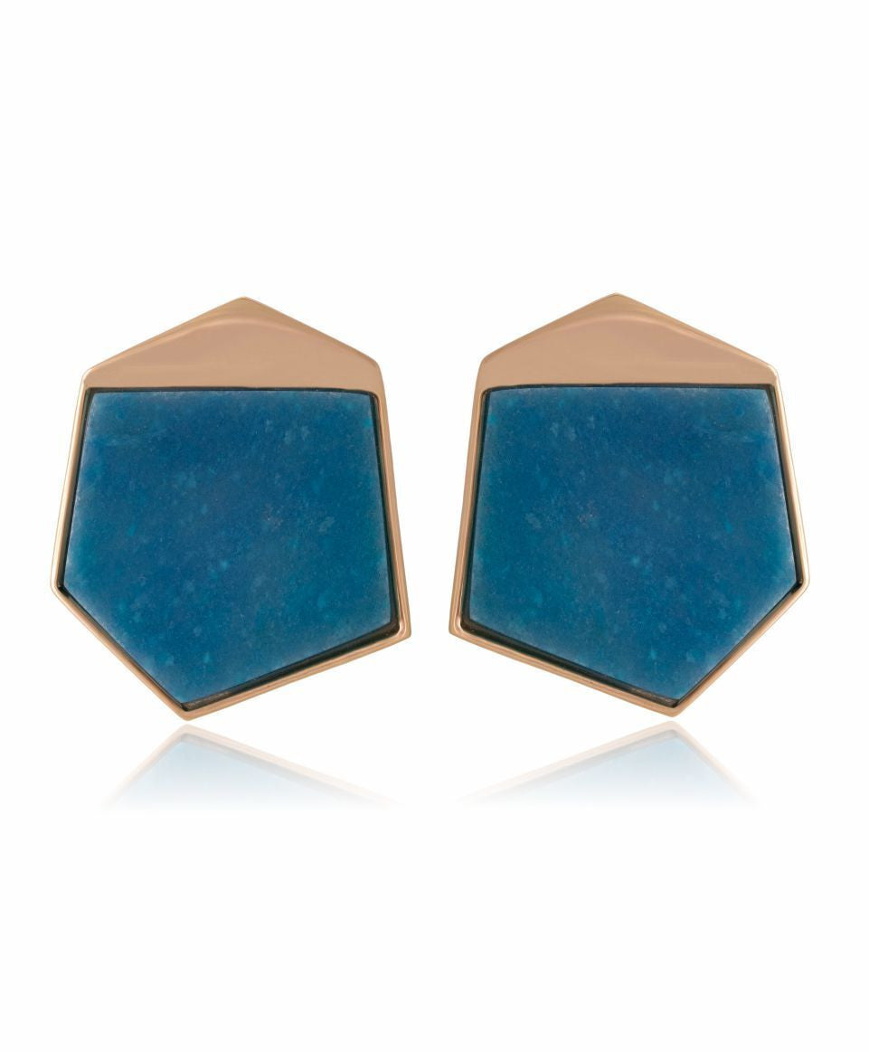 TURQUOISE QUARTZ EARRING - HEXAGON SHAPE - GOLD PLATED