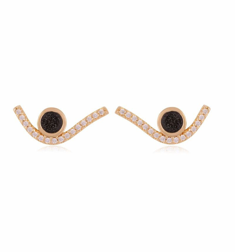 BLACK DRUSE EARRING - EARCUFF - GOLD PLATED