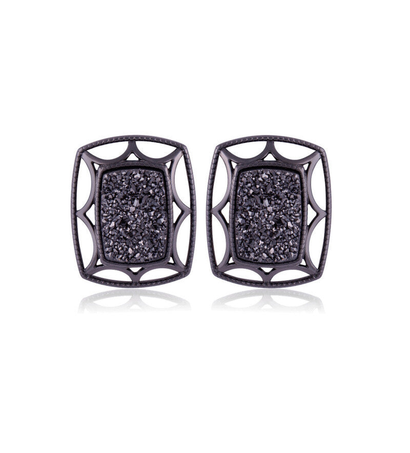 BLACK DRUSE STONE - EARRING - BLACK METALLIZATION