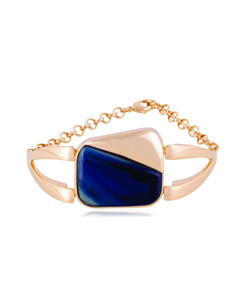 BLUE BIC STRIPED AGATE - GOLD PLATED - BRACELET