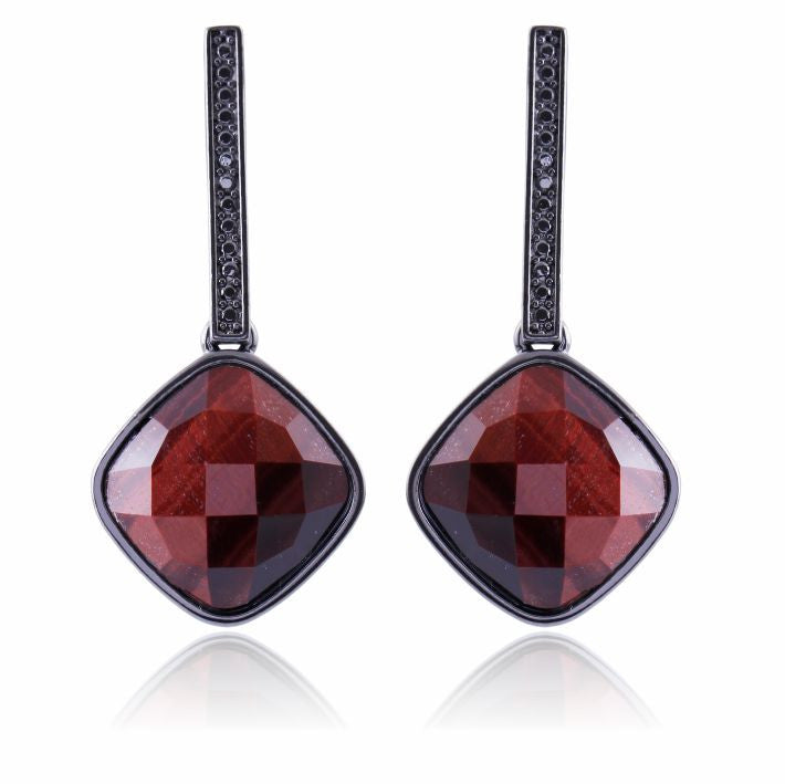 RED TIGER'S EYE - EARRING - BLACK METALLIZATION