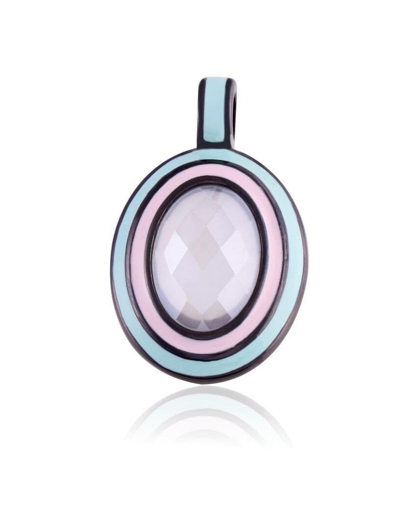 PENDANT - BLACK METALLIZATION - MILKY QUARTZ- PINK/BLUE